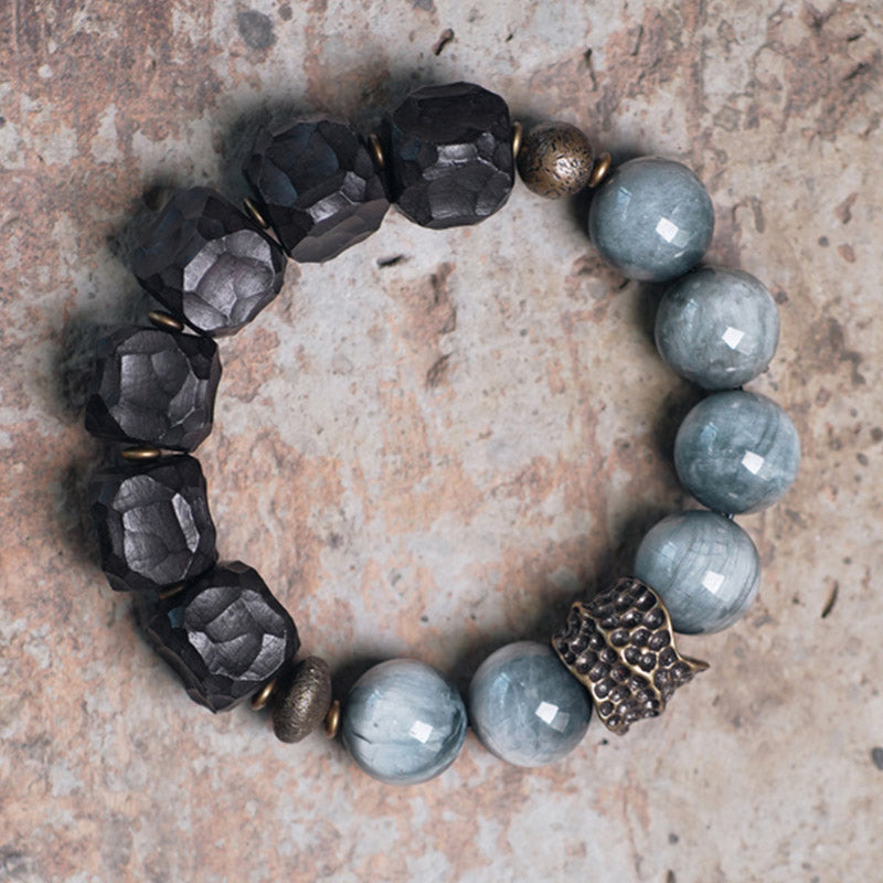 Eagle's Eye Stone Couple Bracelet with Ebony Wood & Copper