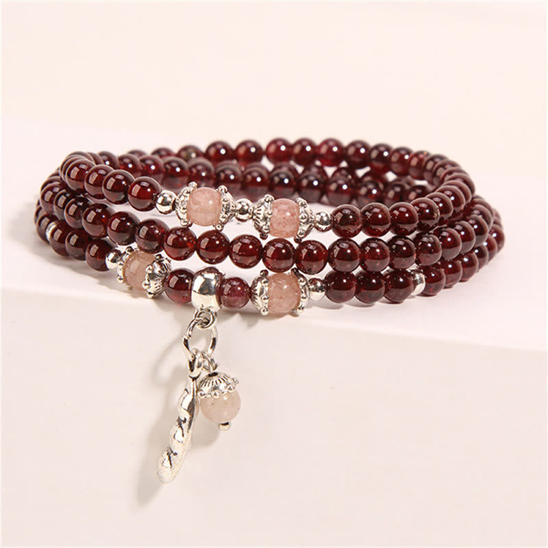 Garnet Triple Wrap Protection Bracelet with Strawberry Quartz
