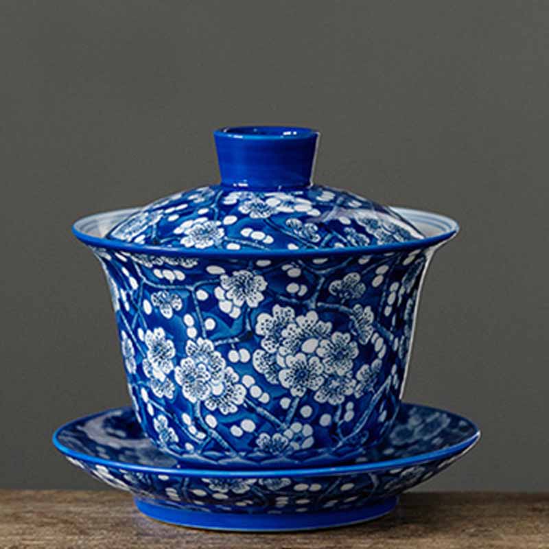 Plum Blossom Blue & White Porcelain Ceramic Gaiwan 185ml Tea Cup