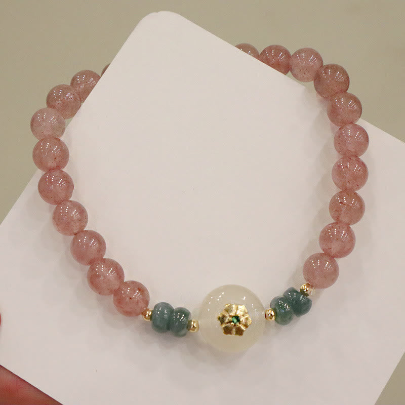 Strawberry Quartz Jade Healing Bracelet for Prosperity & Love