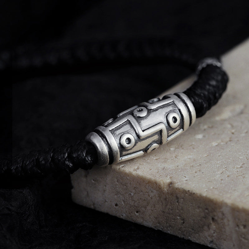 999 Sterling Silver Nine-Eye Dzi Bead Spiritual Protection Bracelet