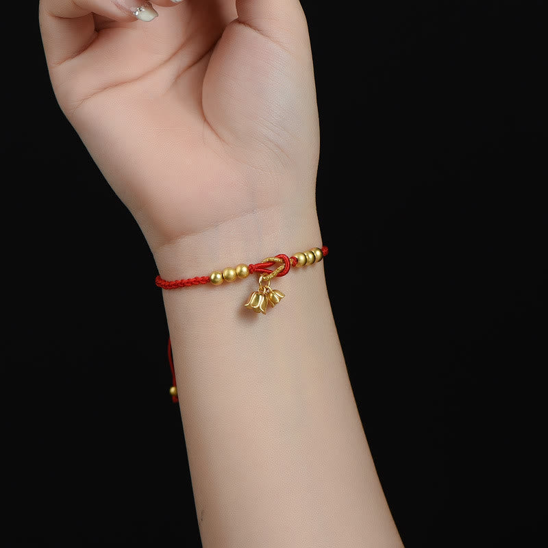 Red String Bracelet with Lily Of The Valley Charm for Luck & Protection