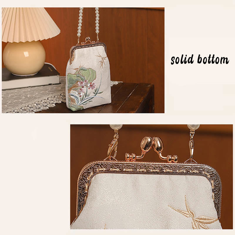 Mountain Stone Orchid Pearl Chain Crossbody Bag