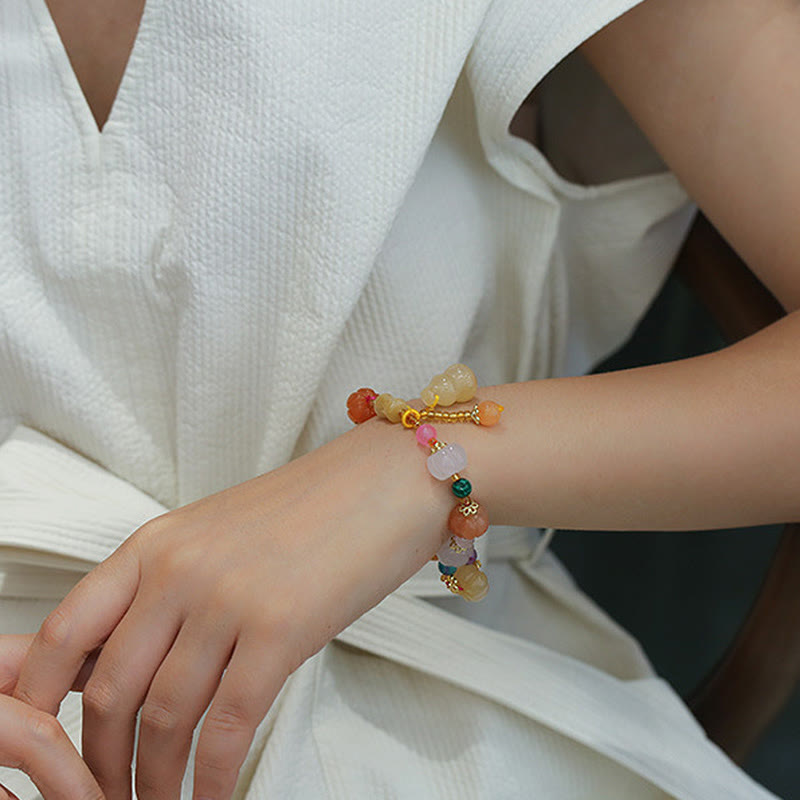 Golden Silk Jade Wealth Bracelet with Pixiu for Luck