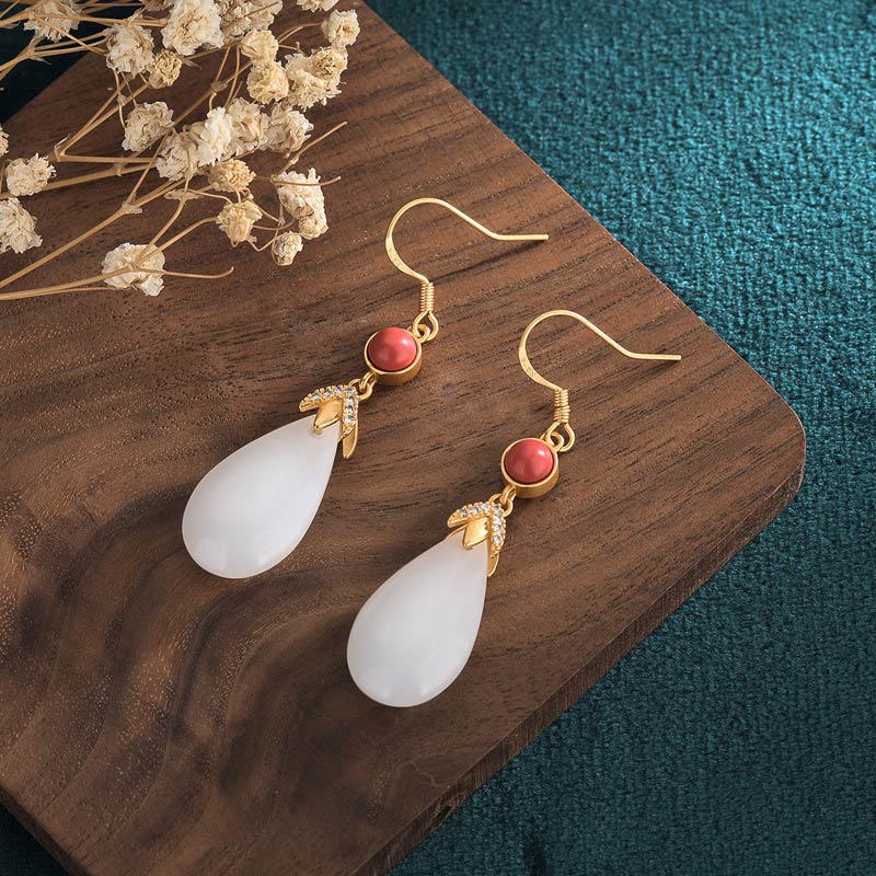 White Jade Luck Drop Earrings for Protection & Happiness