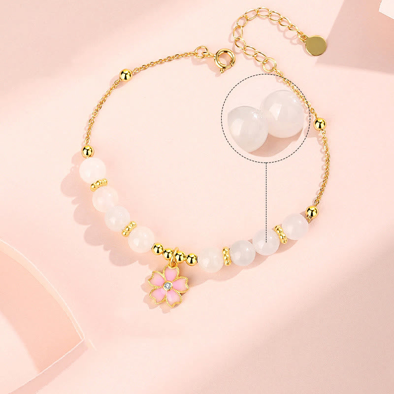 6mm Hetian White Jade Protection Bracelet in Sterling Silver