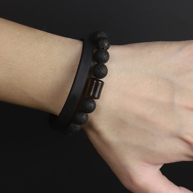 Unisex Tiger Eye Lava Rock Healing Bracelet 10mm Beads