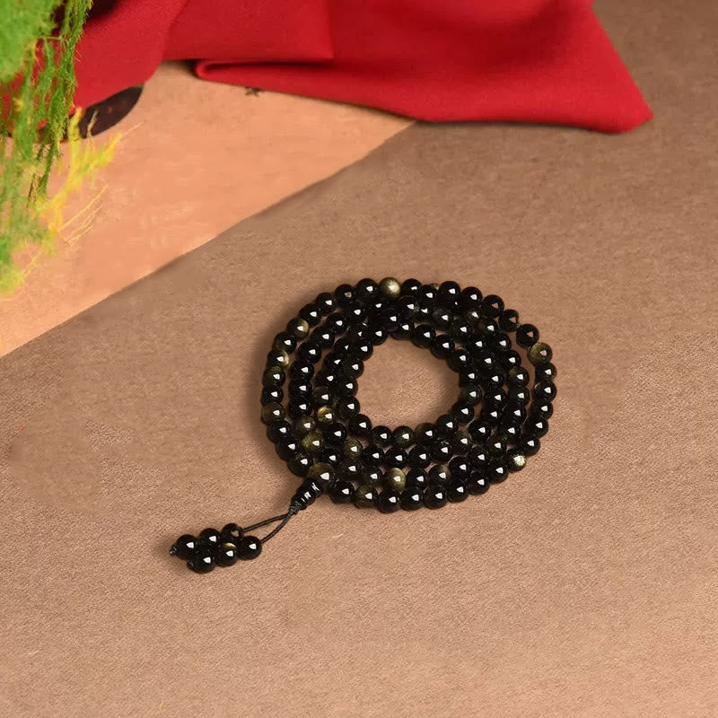 Gold Sheen Obsidian 108 Beads Wealth Mala Bracelet
