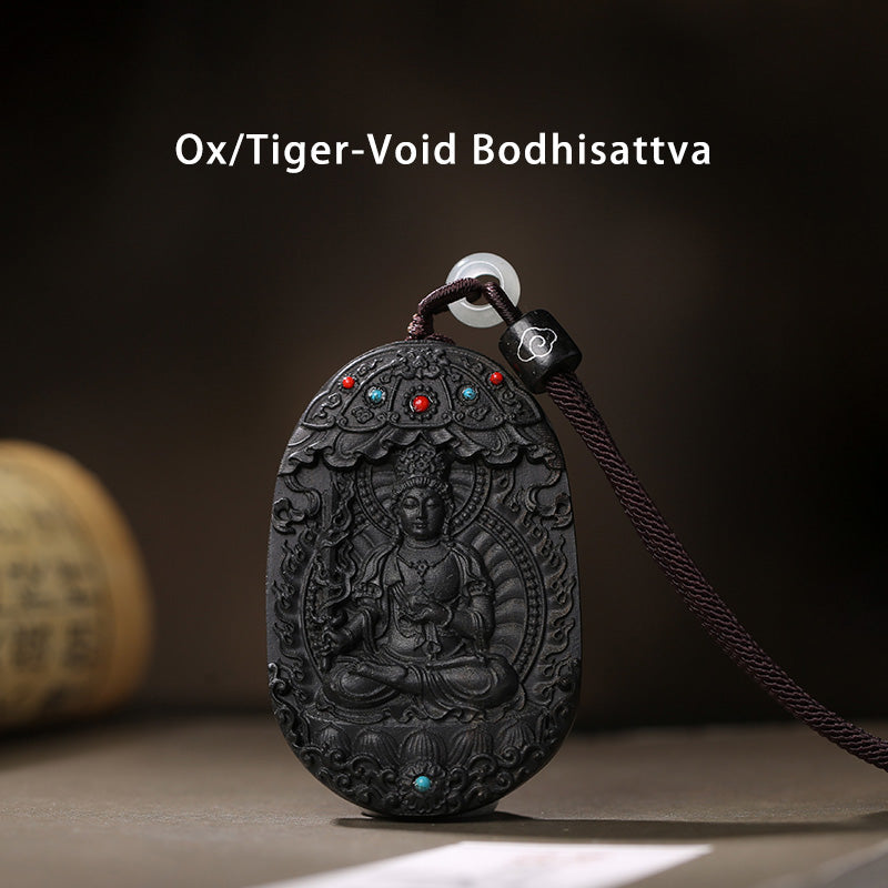 Chinese Zodiac Agarwood Necklace with Om Mani Padme Hum Pendant
