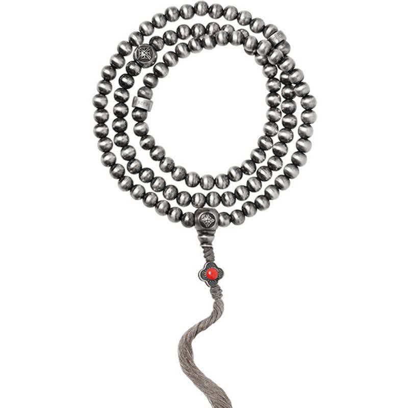 108 Mala Beads Sterling Silver Red Agate Turquoise Confidence Bracelet