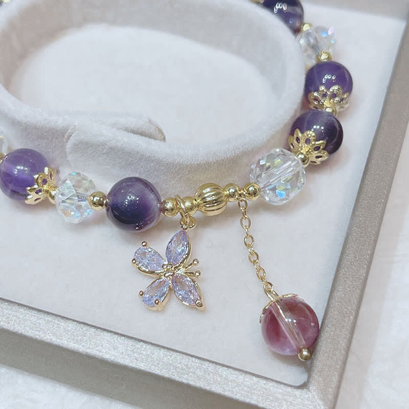 8mm Amethyst Crystal Spiritual Butterfly Charm Bracelet