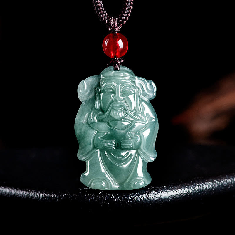 Natural Green Jade Caishen Ingot Necklace for Abundance