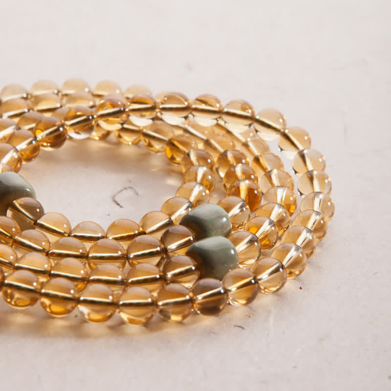 108 Bead Citrine Gemstone Mala Bracelet for Prosperity & Protection