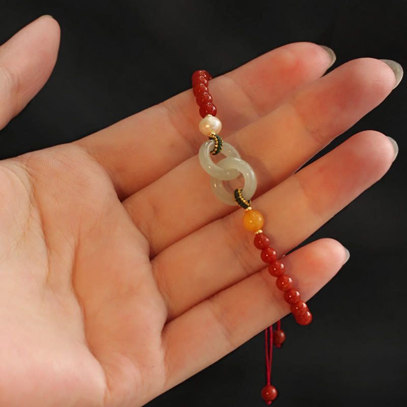 Red Agate Hetian Jade Peace Buckle Confidence Bracelet
