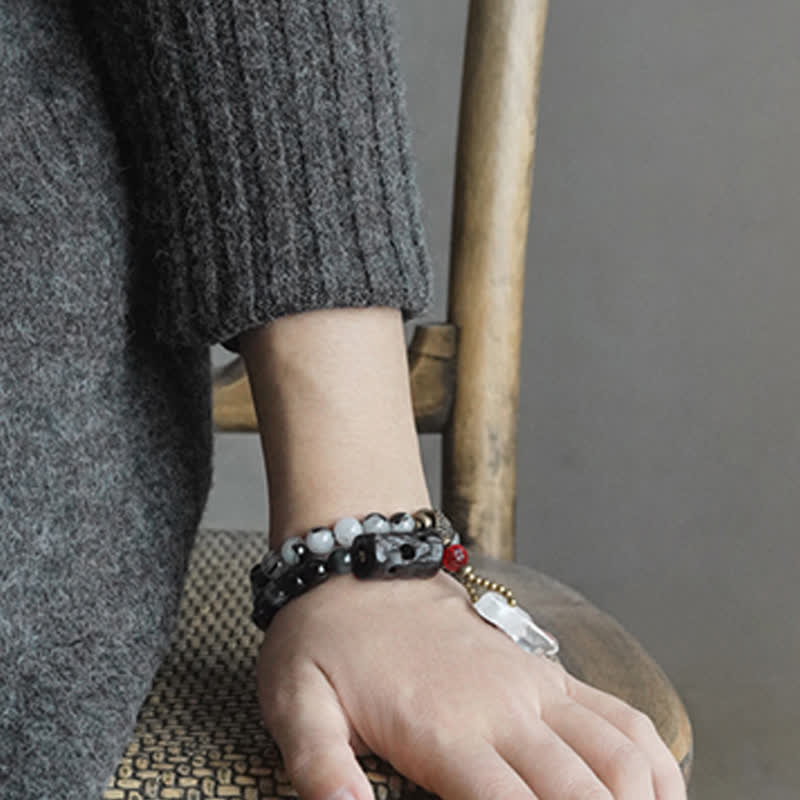 Black Rutilated Quartz Clear Quartz Couple Bracelet 8mm