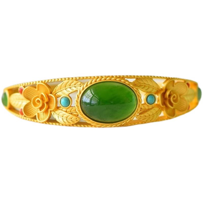 Harmony Luck Jade Bracelet with Flower Leaf Design