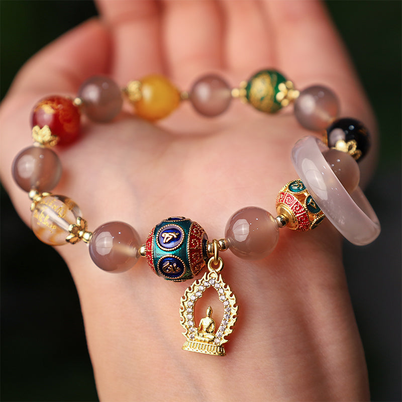 10mm Gray Agate Focus Positivity Agate Bracelet