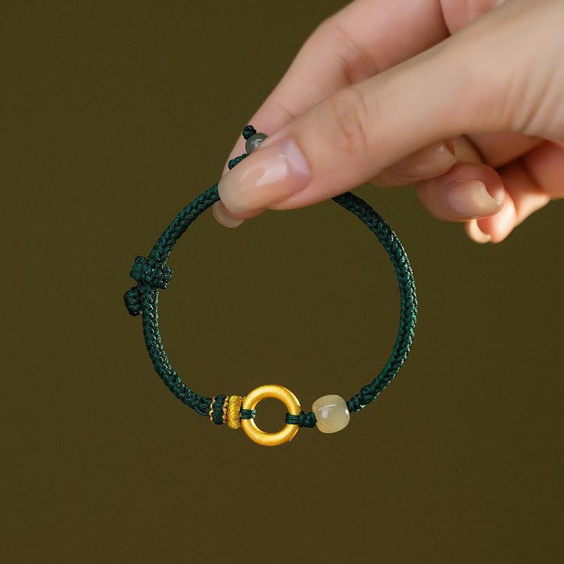 Sterling Silver Hetian Jade Peace Buckle Bracelet for Luck
