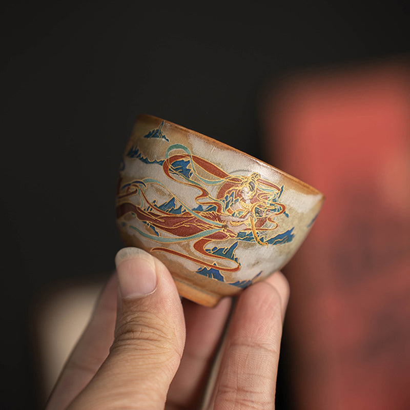 Dunhuang Flying Apsaras Ceramic Gaiwan Tea Cup 150ml