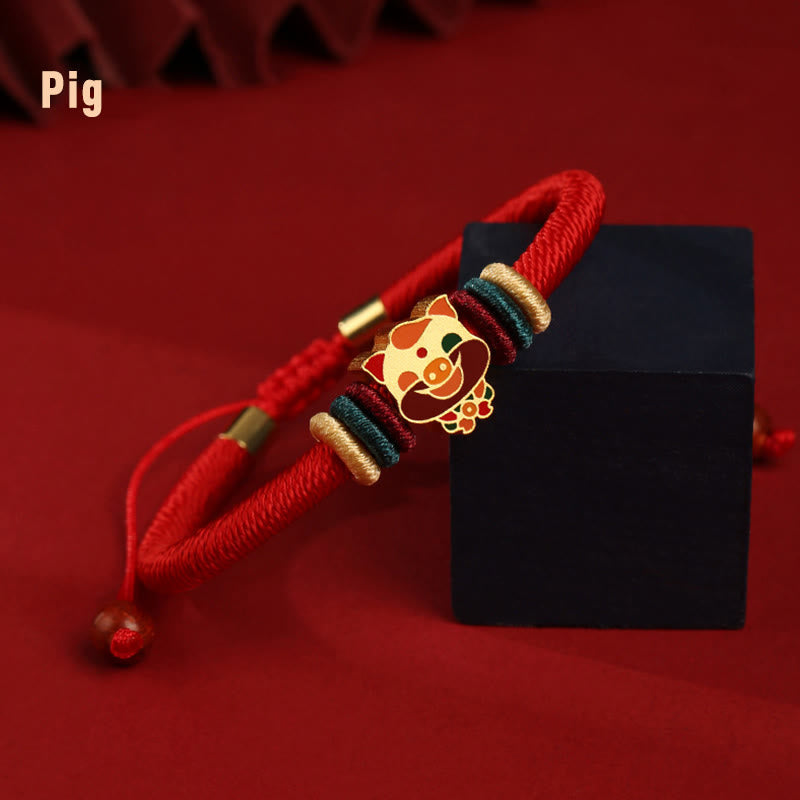 925 Sterling Silver Chinese Zodiac Red Bracelet for Luck
