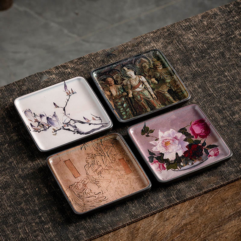 Ceramic Incense Burner Tray with Mountain Lake Flower Leaf Design