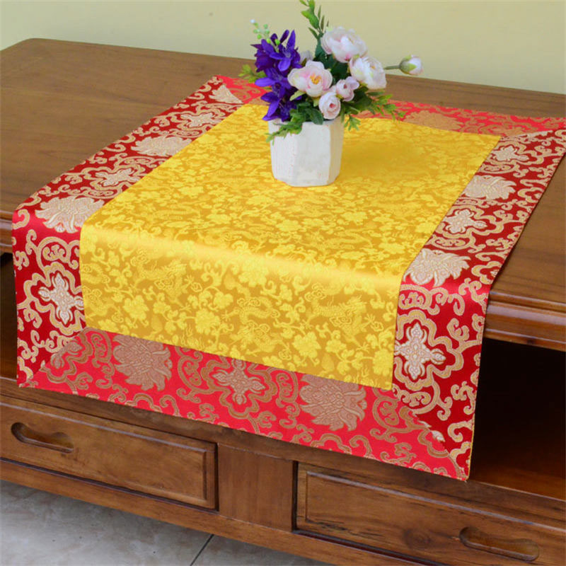 Brocade Prayer Altar Table Runner with Dragon & Vajra Symbols