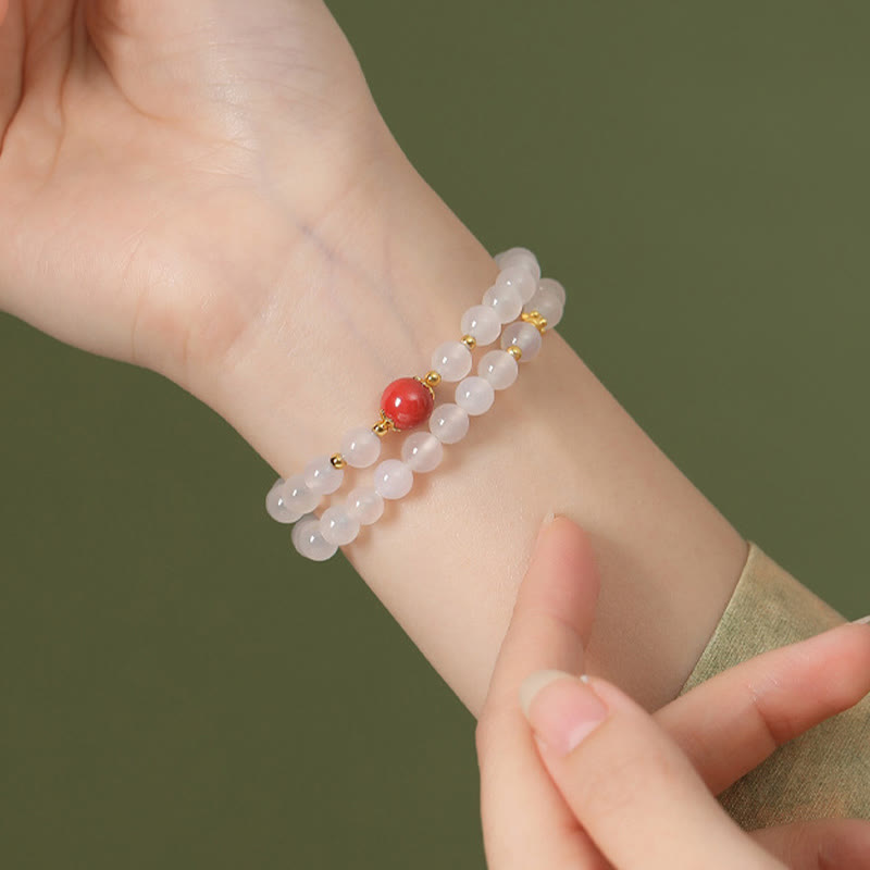 White Agate & Cinnabar Double Wrap Cinnabar Bracelet Protection