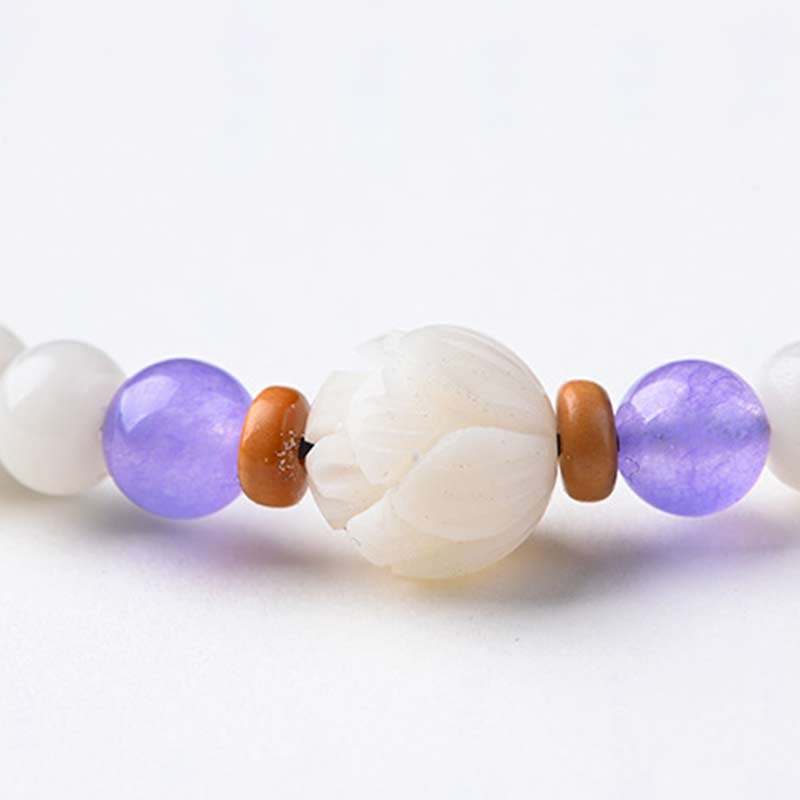 Unisex Lotus Bracelet with White Jade, Bodhi Seed & Blessings