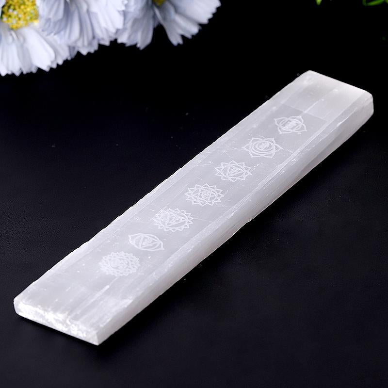 Selenite Crystal Wand with Chakra Engraving 7.5"