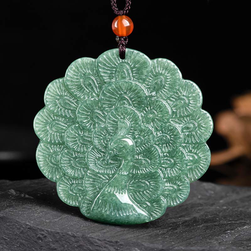 Natural Jade Peacock Luck Prosperity Necklace