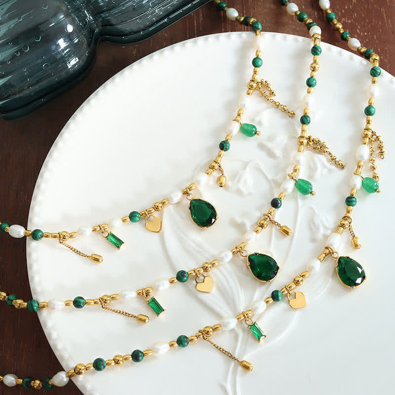Calm Pearl Necklace Pendant with Zircon & Turquoise 18K Gold