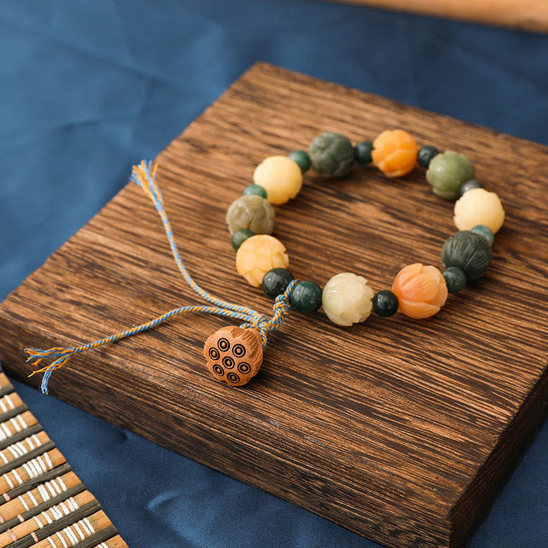 Bodhi Seed Moss Agate Lotus Bracelet for Peace & Calm
