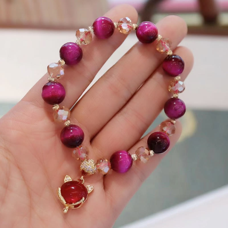 Red Tiger Eye Protection Bracelet with Pixiu and Fox Charms