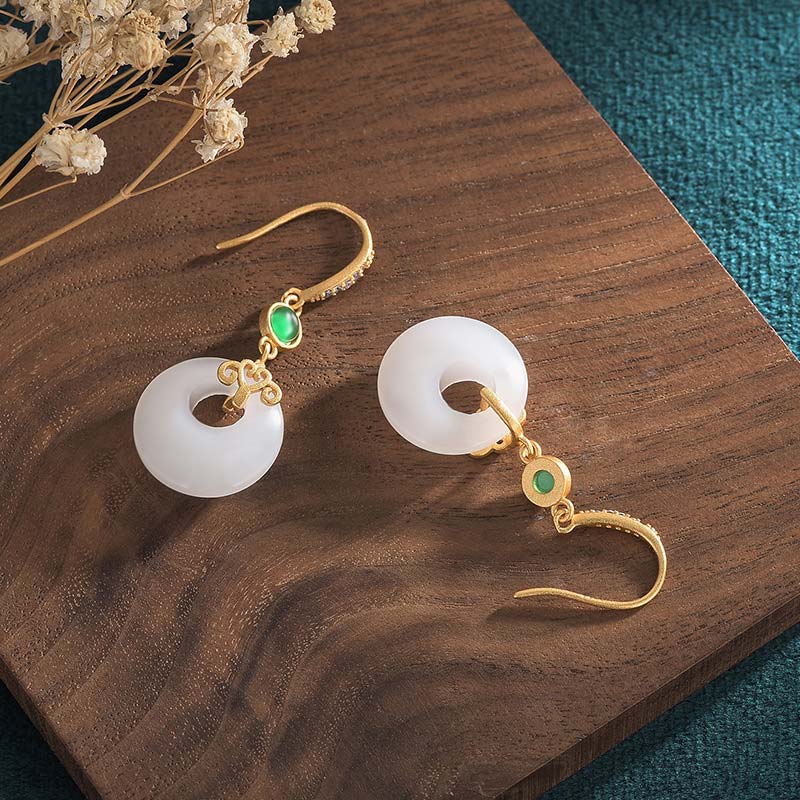 White Jade Blessing Drop Earrings for Protection & Luck