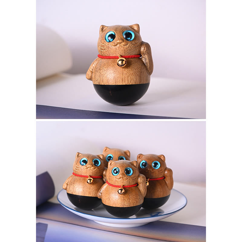 Phoebe Zhennan Wood Mini Lucky Cat Blessing Statue