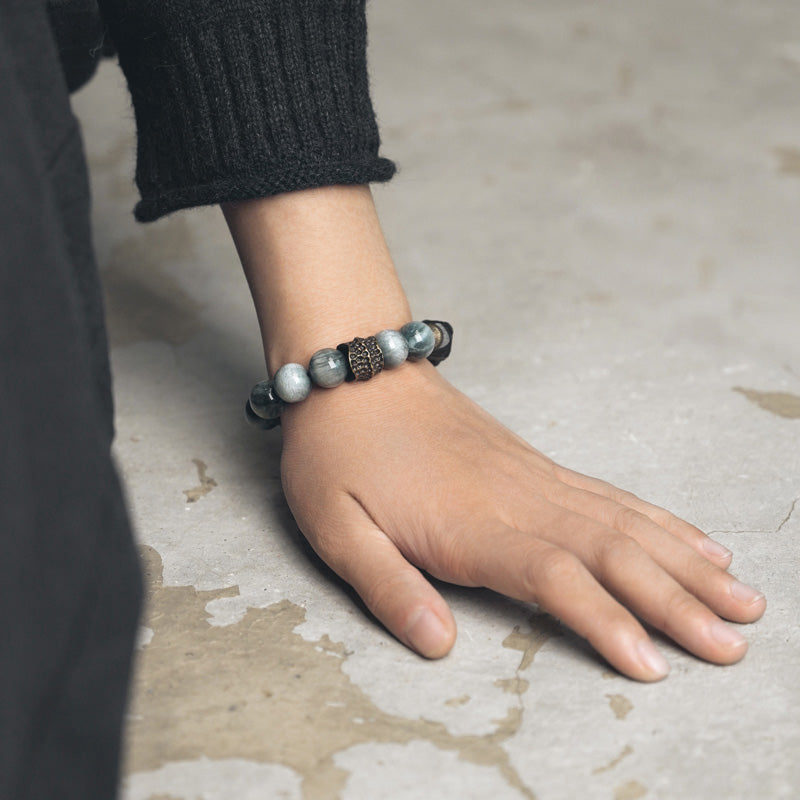 Eagle's Eye Stone Couple Bracelet with Ebony Wood & Copper