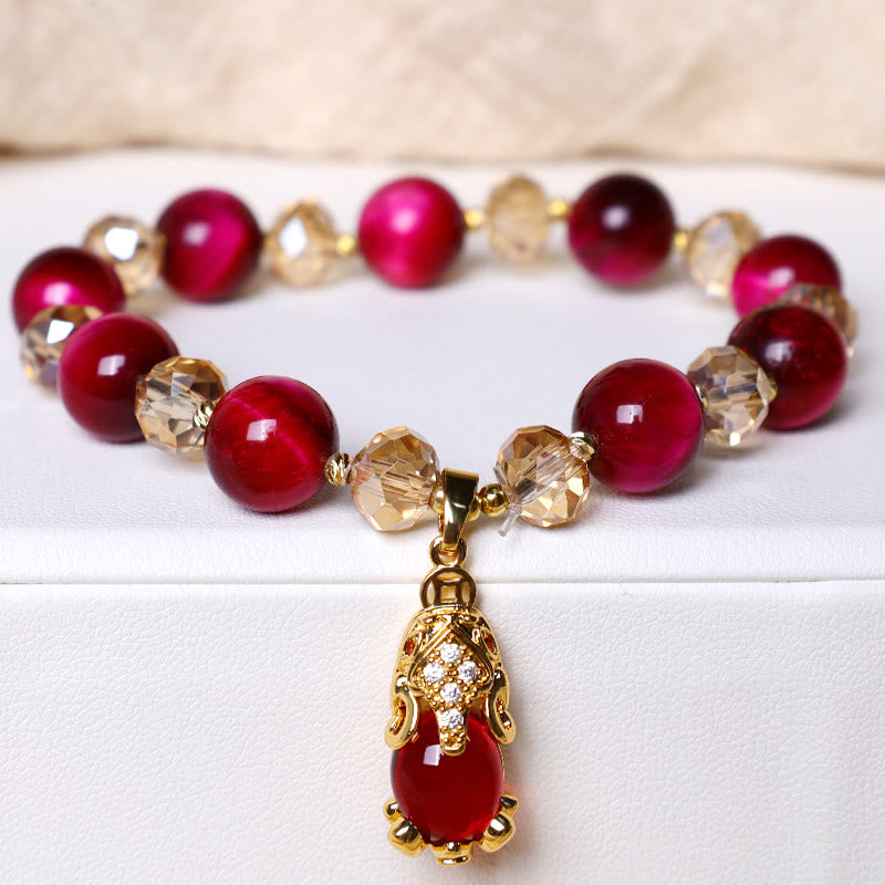 Red Tiger Eye Protection Bracelet with Pixiu and Fox Charms