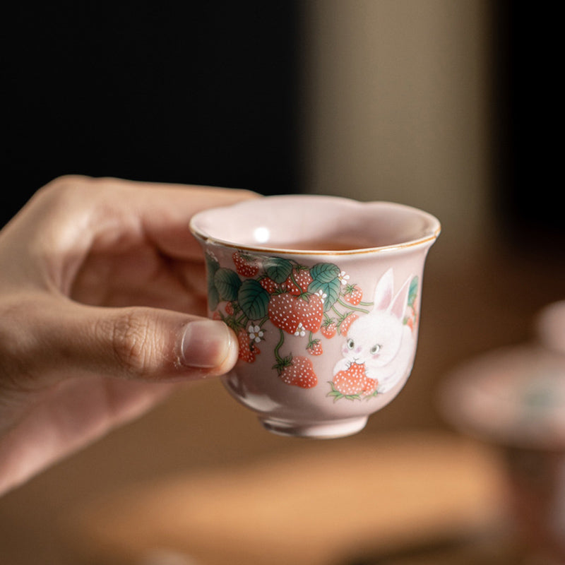 55ml Ceramic Strawberry Rabbit Teacup | Zen Decor Delight