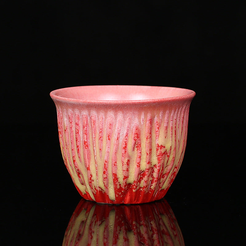 Retro Blue Red Gradient Lotus Ceramic Teacup Bowl