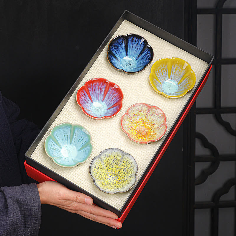 6pcs Plum Blossom Ceramic Jianzhan Tea Cup Set