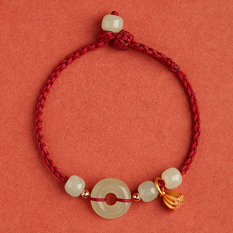 Jade Lotus Peace Buckle String Bracelet for Abundance