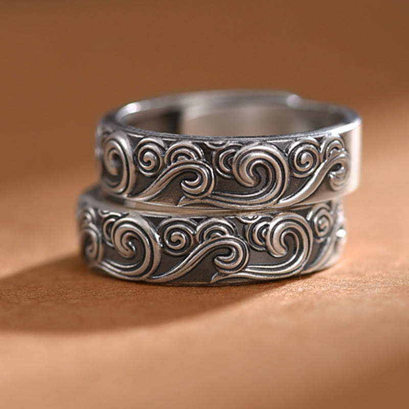 999 Sterling Silver Auspicious Clouds Adjustable Spiritual Ring