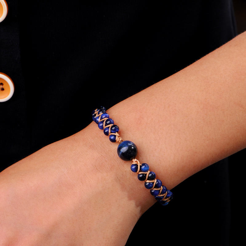 4mm Blue Tiger Eye and Amethyst Protection Bracelet