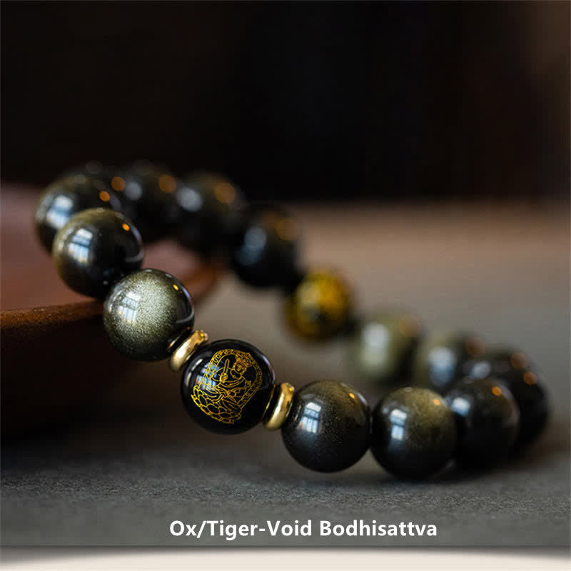 Gold Sheen Obsidian Chinese Zodiac Protection Bracelet 12mm