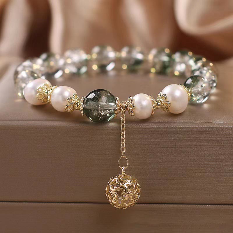 Green Phantom & Pearl Self-acceptance Bracelet 8mm Beads