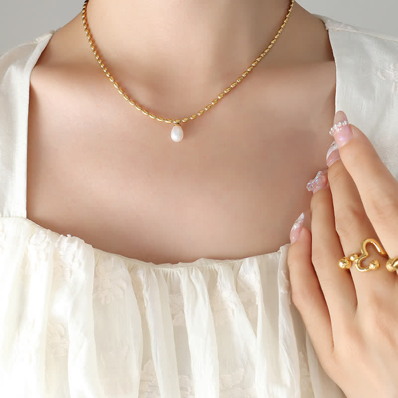 Pearl Necklace Peace Pendant | Calming Titanium Steel Chain