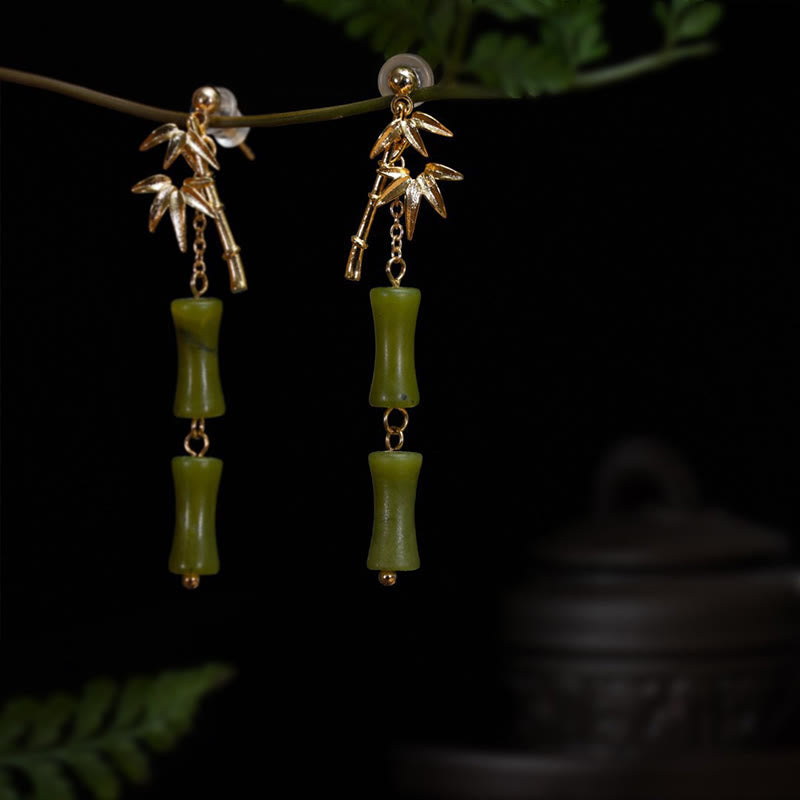 Peridot Bamboo Leaf Drop Earrings 5cm Sterling Silver Posts