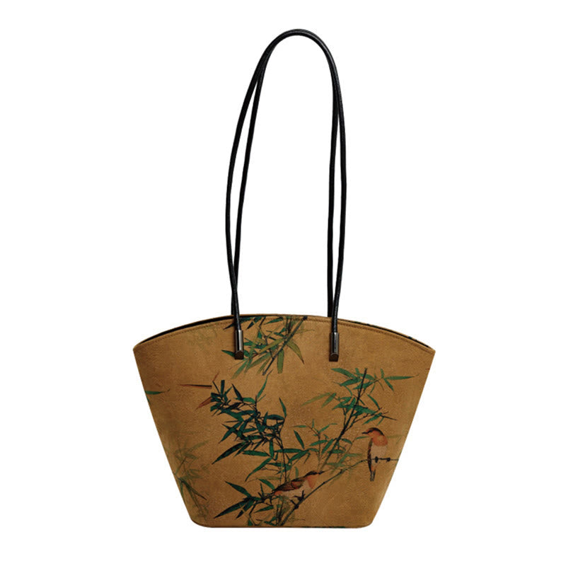 Vintage Bamboo Magpie Large Capacity Shoulder Bag with Peony Butterfly
