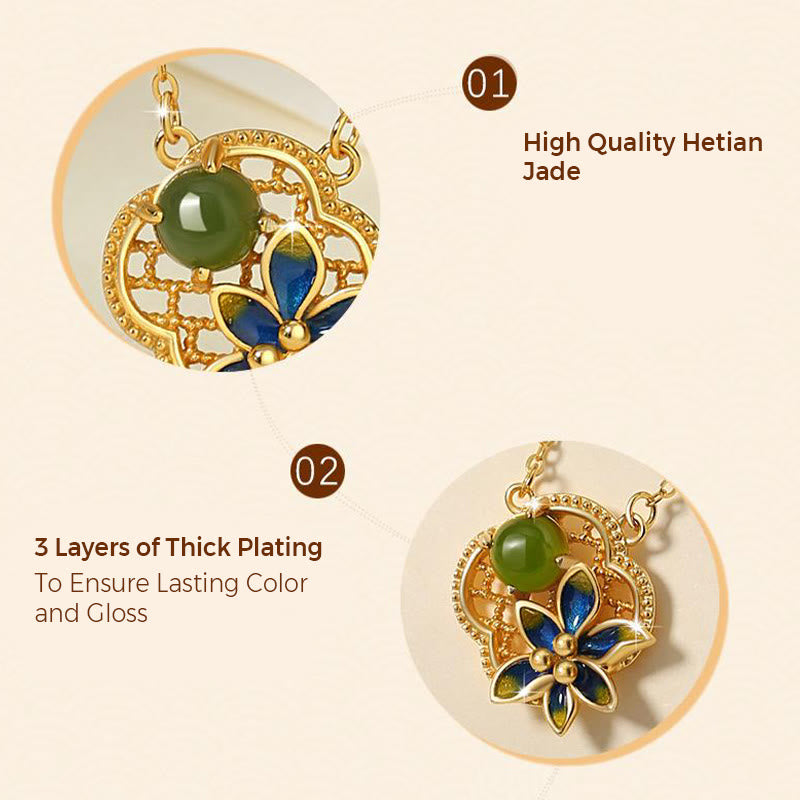 Hetian Cyan Jade Four Leaf Clover Jewelry Set | Healing Sounds