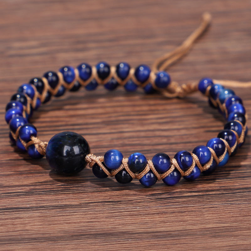4mm Blue Tiger Eye and Amethyst Protection Bracelet